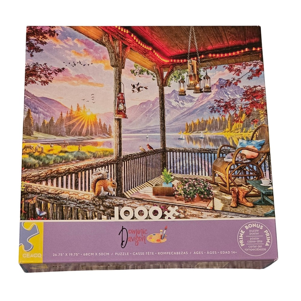 Ceaco 1000 Piece Jigsaw Puzzle‎ Lakeside Cabin Porch Sunset Scenery